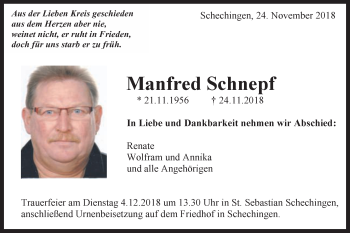 Traueranzeige von Manfred Schnepf