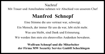 Traueranzeige von Manfred Schnepf