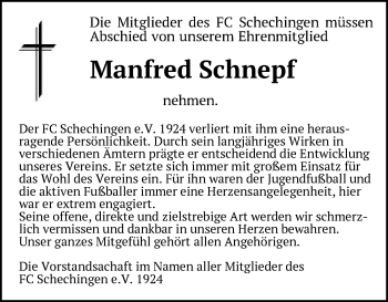 Traueranzeige von Manfred Schnepf von Gmünder Tagespost