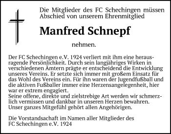 Traueranzeige von Manfred Schnepf