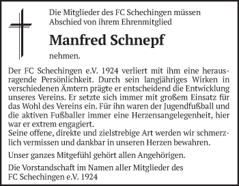 Traueranzeige von Manfred Schnepf von Gmünder Tagespost