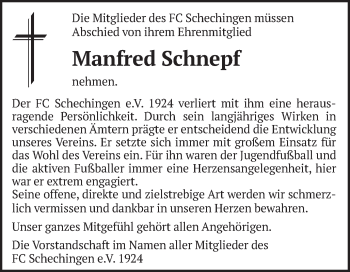 Traueranzeige von Manfred Schnepf