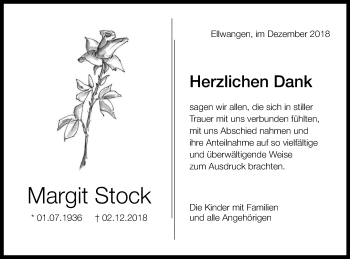 Traueranzeige von Margit Stock von Schwäbische Post