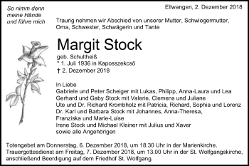 Traueranzeige von Margit Stock von Schwäbische Post