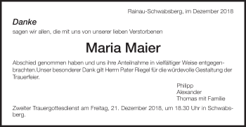 Traueranzeige von Maria Maier von Schwäbische Post
