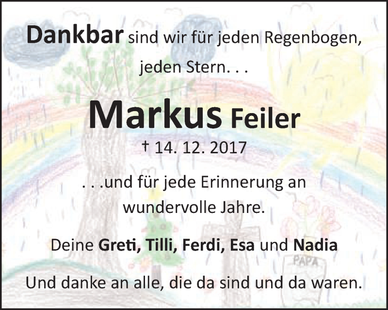  Traueranzeige für Markus Feiler vom 14.12.2018 aus Schwäbische Post