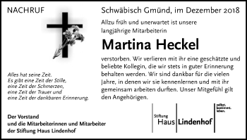 Traueranzeige von Martina Heckel von Gmünder Tagespost