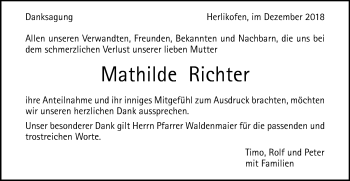 Traueranzeige von Mathilde Richter von Gmünder Tagespost