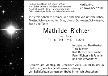 Traueranzeige von Mathilde Richter von Gmünder Tagespost
