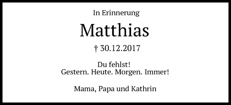  Traueranzeige für Matthias Zöllner vom 31.12.2018 aus Schwäbische Post