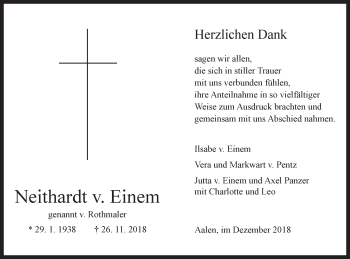 Traueranzeige von Neithardt v. Einem von Schwäbische Post