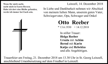 Traueranzeige von Otto Reeber von Gmünder Tagespost