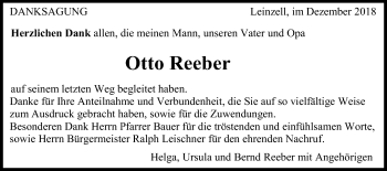 Traueranzeige von Otto Reeber