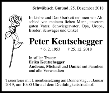 Traueranzeige von Peter Keutschegger