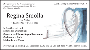 Traueranzeige von Regina Smolla von Schwäbische Post
