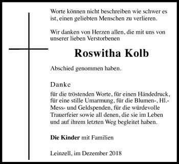 Traueranzeige von Roswitha Kolb von Gmünder Tagespost
