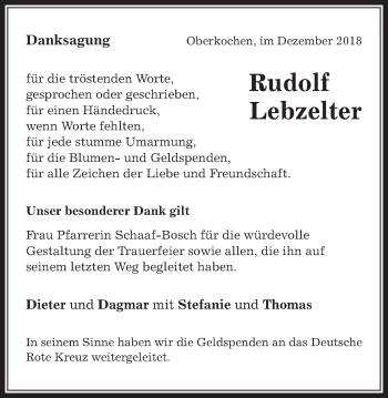 Traueranzeige von Rudolf Lebzelter von Amtsblatt_Oko