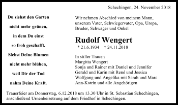 Traueranzeige von Rudolf Wengert von Gmünder Tagespost