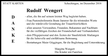 Traueranzeige von Rudolf Wengert von Gmünder Tagespost