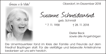 Traueranzeige von Susanne Schneidawind von Schwäbische Post