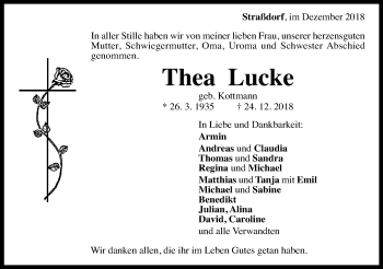 Traueranzeige von Thea Lucke von Schwäbische Post