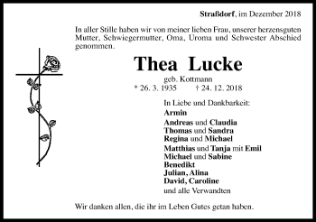 Traueranzeige von Thea Lucke