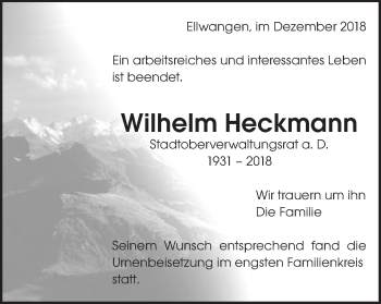 Traueranzeige von Wilhelm Heckmann von Schwäbische Post