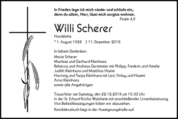 Traueranzeige von Willi Scherer von Schwäbische Post