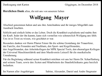 Traueranzeige von Wolfgang Mayer von Schwäbische Post