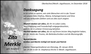 Traueranzeige von Zita Merkle von Schwäbische Post