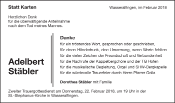 Traueranzeige von Adelbert Stäbler von Schwäbische Post