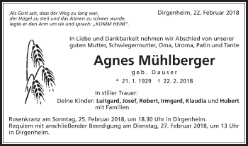 Traueranzeige von Agnes Mühlberger von Schwäbische Post