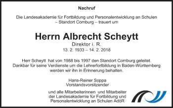 Traueranzeige von Albrecht Scheytt von Gmünder Tagespost