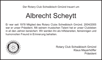 Traueranzeige von Albrecht Scheytt von Gmünder Tagespost