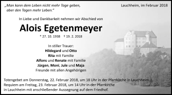 Traueranzeige von Alois Egetenmeyer von Schwäbische Post