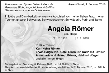 Traueranzeige von Angela Römer von Schwäbische Post