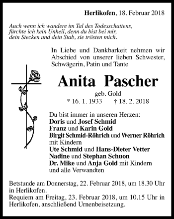Traueranzeige von Anita Pascher von Gmünder Tagespost