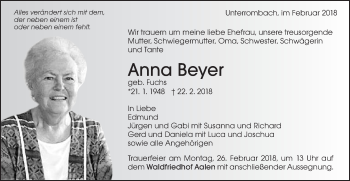 Traueranzeige von Anna Beyer von Schwäbische Post