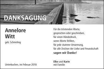 Traueranzeige von Annelore Witt von Schwäbische Post