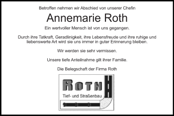 Traueranzeige von Annemarie Roth von Schwäbische Post