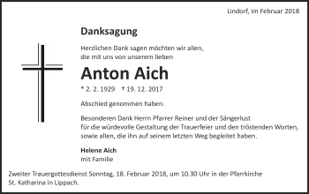 Traueranzeige von Anton Aich von Schwäbische Post