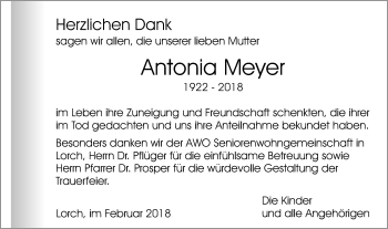 Traueranzeige von Antonia Meyer von Gmünder Tagespost