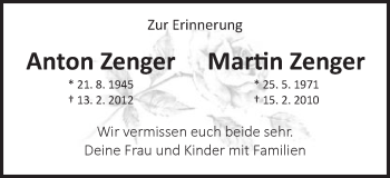 Traueranzeige von Anton und Martin Zenger von Schwäbische Post