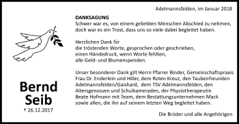 Traueranzeige von Bernd Seib von Schwäbische Post