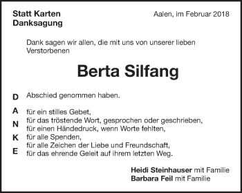 Traueranzeige von Berta Silfang von Schwäbische Post