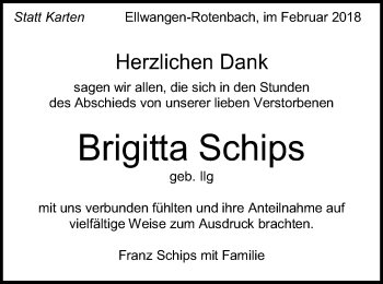 Traueranzeige von Brigitta Schips von Schwäbische Post