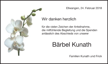 Traueranzeige von Bärbel Kunath von Schwäbische Post