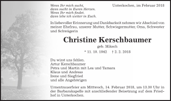 Traueranzeige von Christine Kerschbaumer von Schwäbische Post