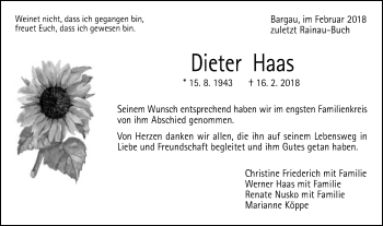 Traueranzeige von Dieter Haas von Gmünder Tagespost