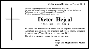 Traueranzeige von Dieter Hejral von Gmünder Tagespost